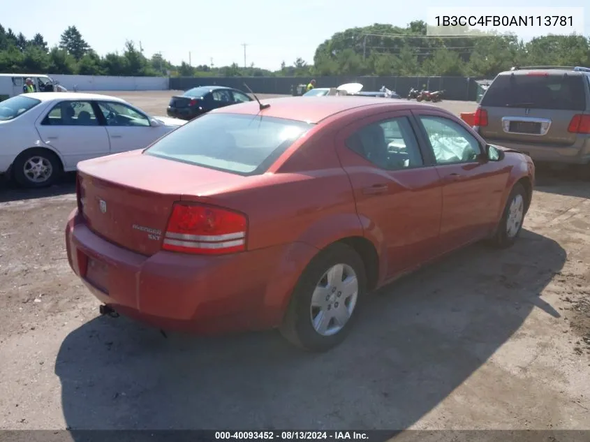 2010 Dodge Avenger Sxt VIN: 1B3CC4FB0AN113781 Lot: 40093452