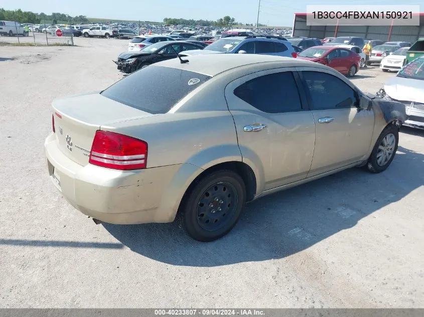 1B3CC4FBXAN150921 2010 Dodge Avenger Sxt