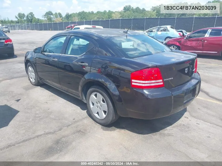 2010 Dodge Avenger Sxt VIN: 1B3CC4FB7AN203039 Lot: 40240242