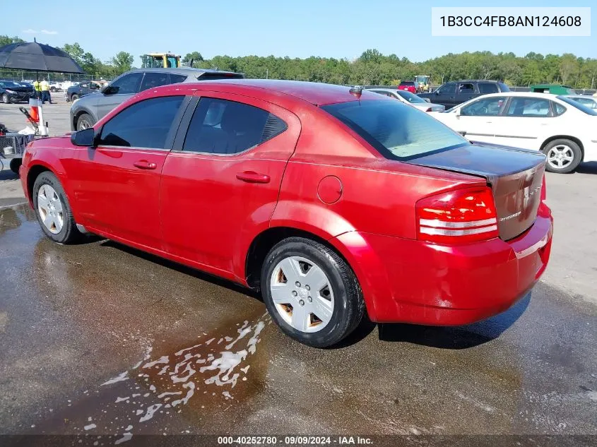 2010 Dodge Avenger Sxt VIN: 1B3CC4FB8AN124608 Lot: 40252780