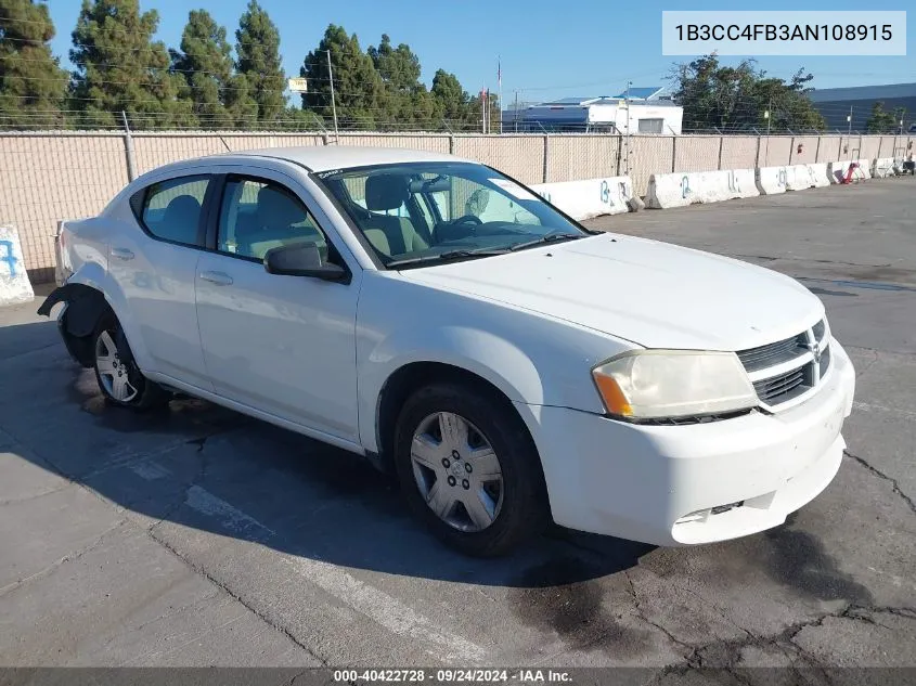 2010 Dodge Avenger Sxt VIN: 1B3CC4FB3AN108915 Lot: 40422728