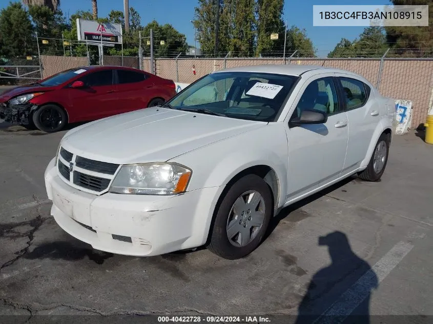 2010 Dodge Avenger Sxt VIN: 1B3CC4FB3AN108915 Lot: 40422728