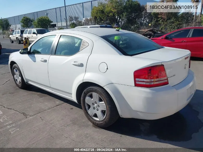 2010 Dodge Avenger Sxt VIN: 1B3CC4FB3AN108915 Lot: 40422728