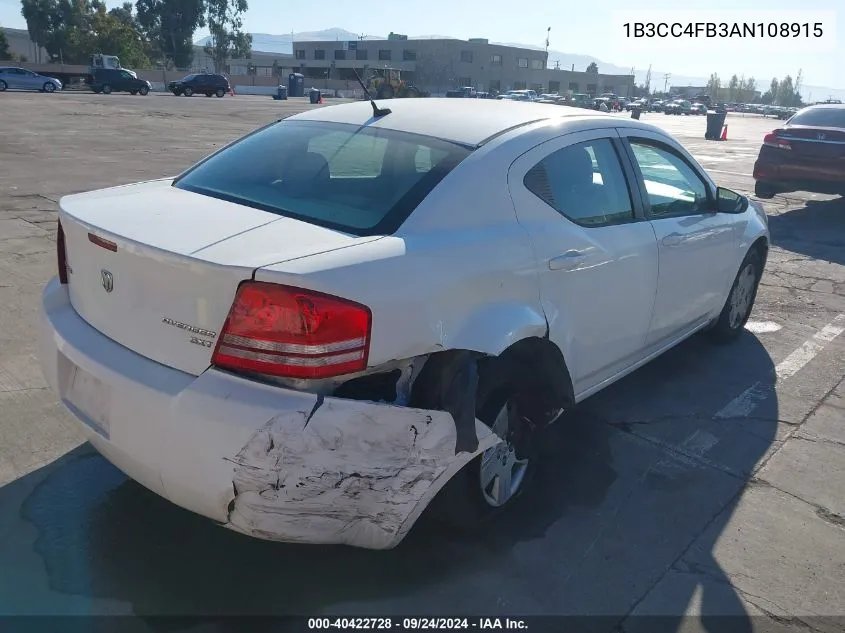 2010 Dodge Avenger Sxt VIN: 1B3CC4FB3AN108915 Lot: 40422728