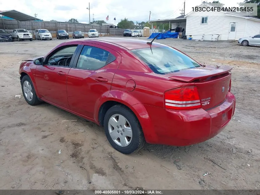 2010 Dodge Avenger Sxt VIN: 1B3CC4FB4AN215455 Lot: 40505801