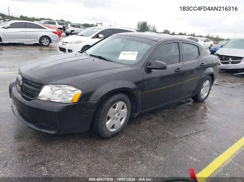 2010 Dodge Avenger Sxt VIN: 1B3CC4FD4AN216316 Lot: 40537520