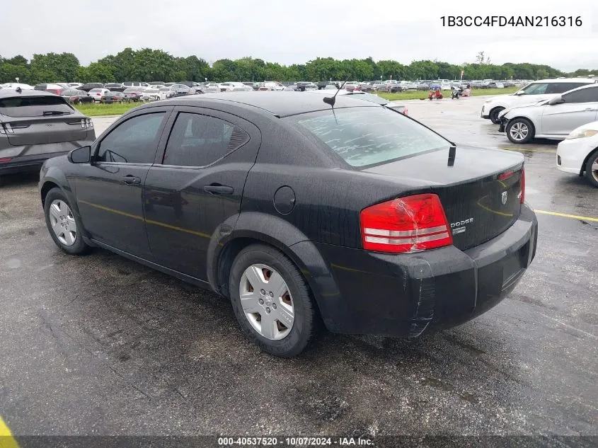 2010 Dodge Avenger Sxt VIN: 1B3CC4FD4AN216316 Lot: 40537520