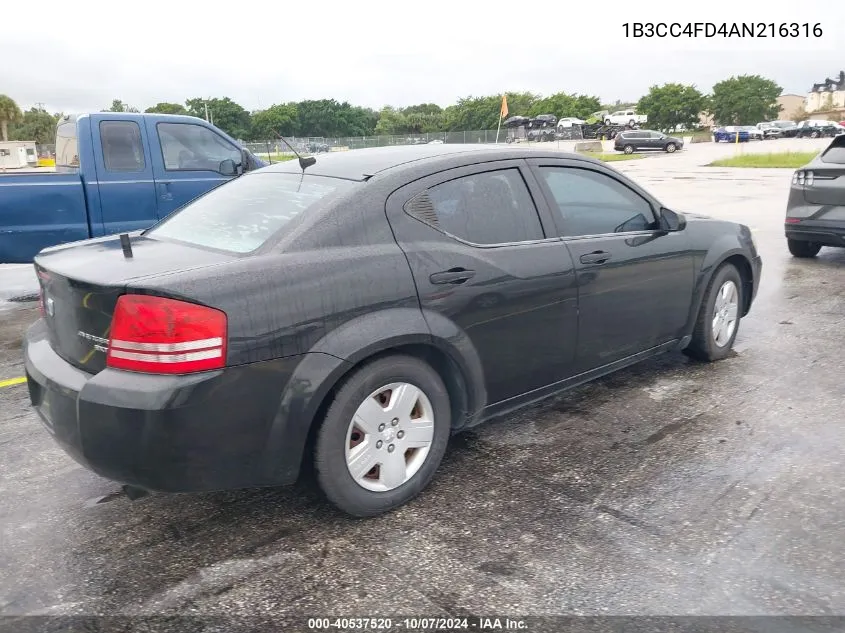 2010 Dodge Avenger Sxt VIN: 1B3CC4FD4AN216316 Lot: 40537520