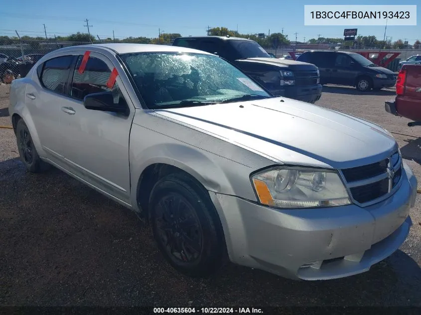 2010 Dodge Avenger Sxt VIN: 1B3CC4FB0AN193423 Lot: 40635604