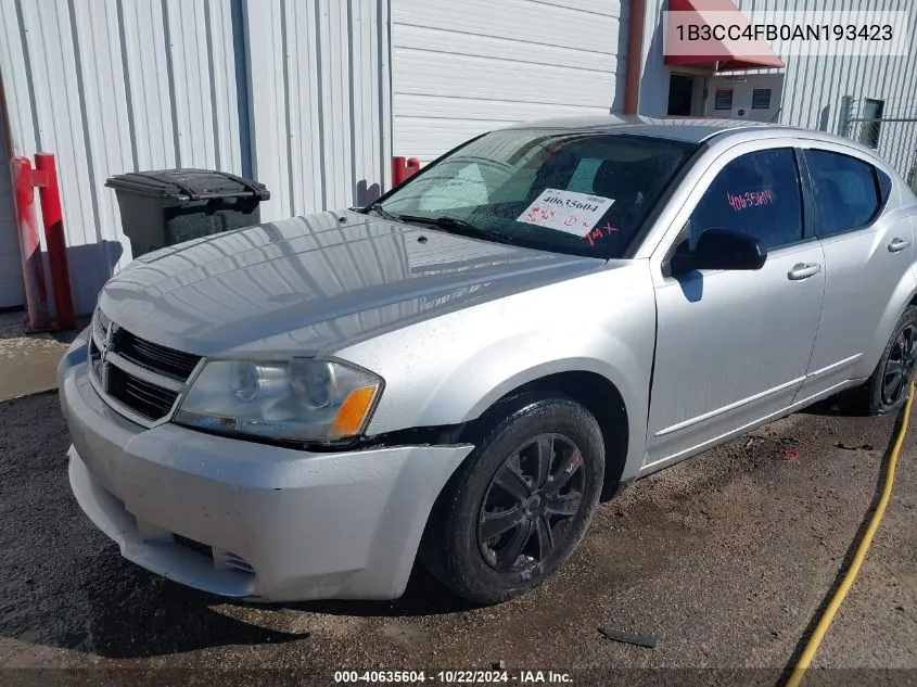 2010 Dodge Avenger Sxt VIN: 1B3CC4FB0AN193423 Lot: 40635604