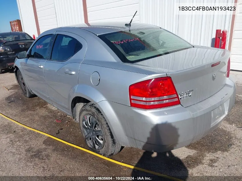 2010 Dodge Avenger Sxt VIN: 1B3CC4FB0AN193423 Lot: 40635604