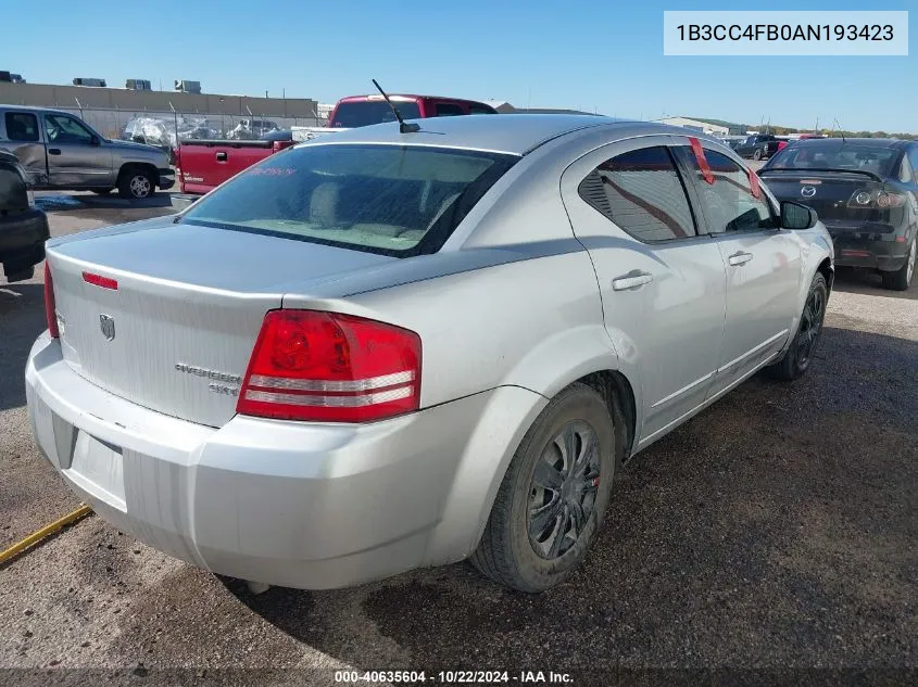 2010 Dodge Avenger Sxt VIN: 1B3CC4FB0AN193423 Lot: 40635604