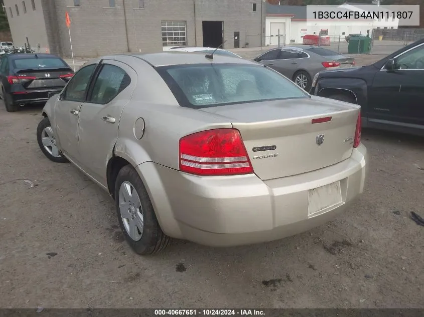 1B3CC4FB4AN111807 2010 Dodge Avenger Sxt