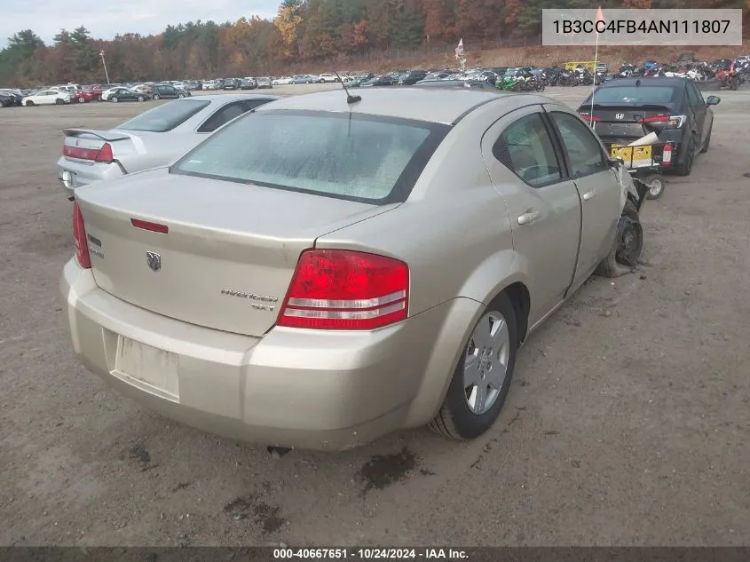 1B3CC4FB4AN111807 2010 Dodge Avenger Sxt