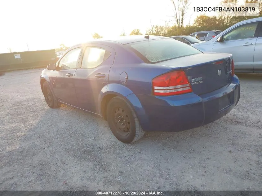 2010 Dodge Avenger Sxt VIN: 1B3CC4FB4AN103819 Lot: 40712275