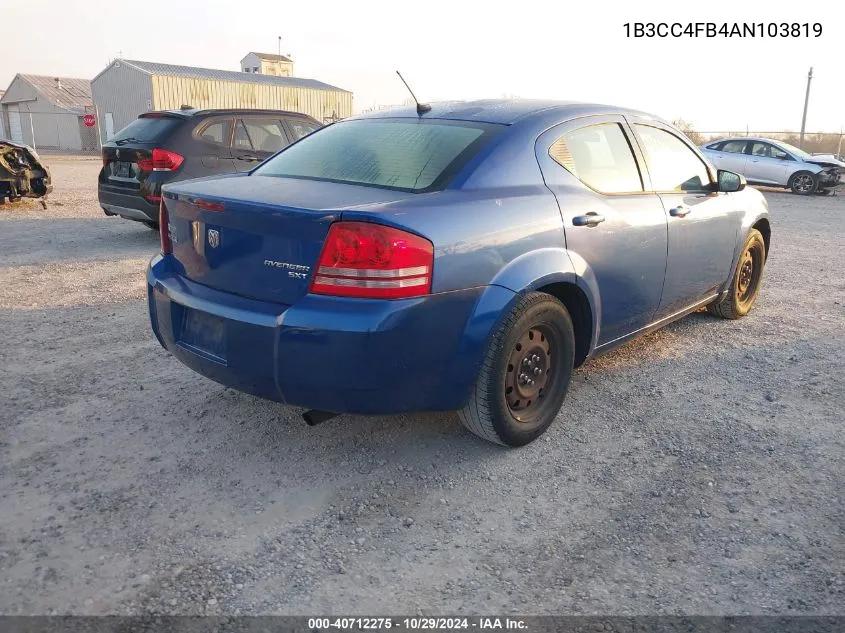 2010 Dodge Avenger Sxt VIN: 1B3CC4FB4AN103819 Lot: 40712275