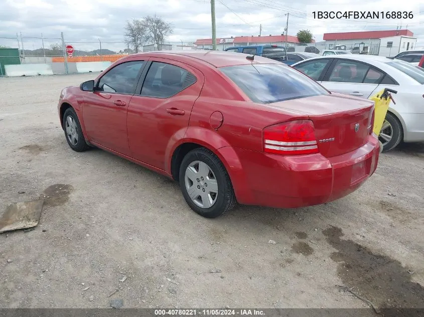 2010 Dodge Avenger Sxt VIN: 1B3CC4FBXAN168836 Lot: 40780221