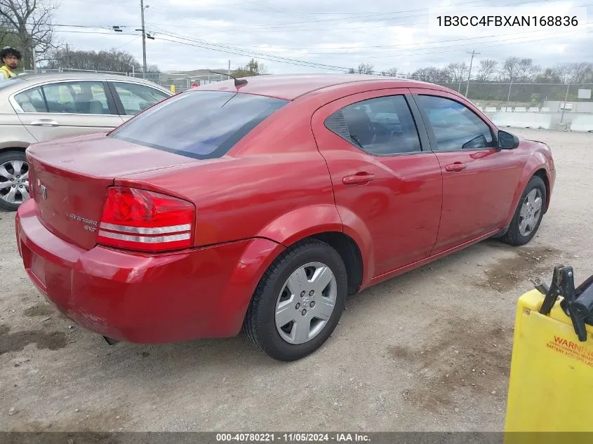 2010 Dodge Avenger Sxt VIN: 1B3CC4FBXAN168836 Lot: 40780221