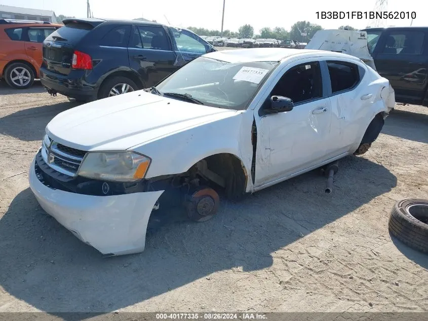 2011 Dodge Avenger Mainstreet VIN: 1B3BD1FB1BN562010 Lot: 40177335