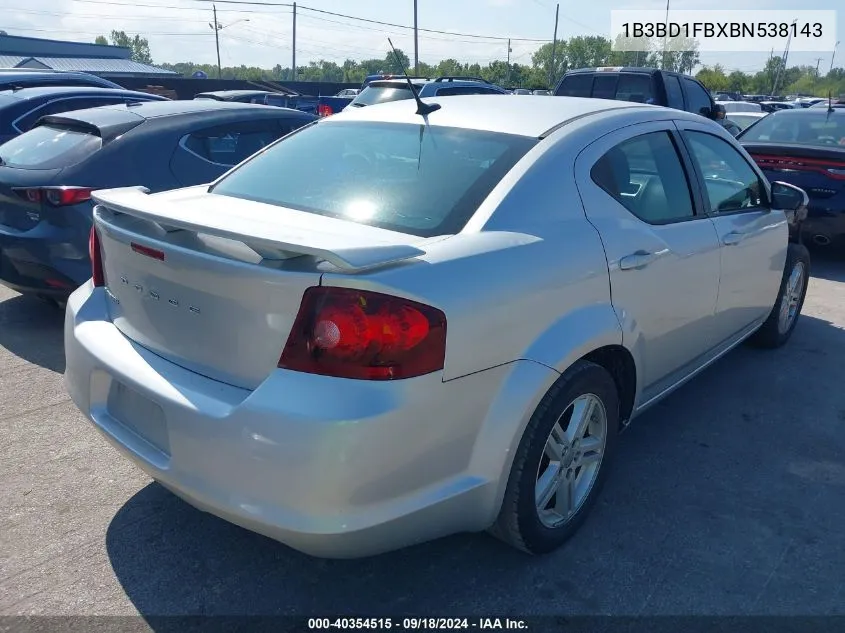 2011 Dodge Avenger Mainstreet VIN: 1B3BD1FBXBN538143 Lot: 40354515