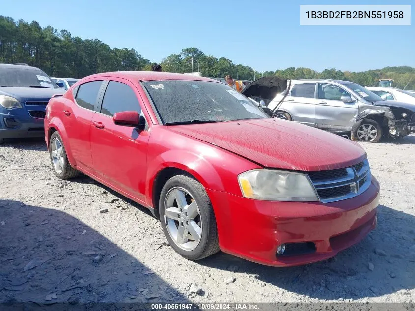 2011 Dodge Avenger Lux VIN: 1B3BD2FB2BN551958 Lot: 40551947