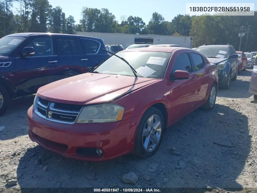 2011 Dodge Avenger Lux VIN: 1B3BD2FB2BN551958 Lot: 40551947