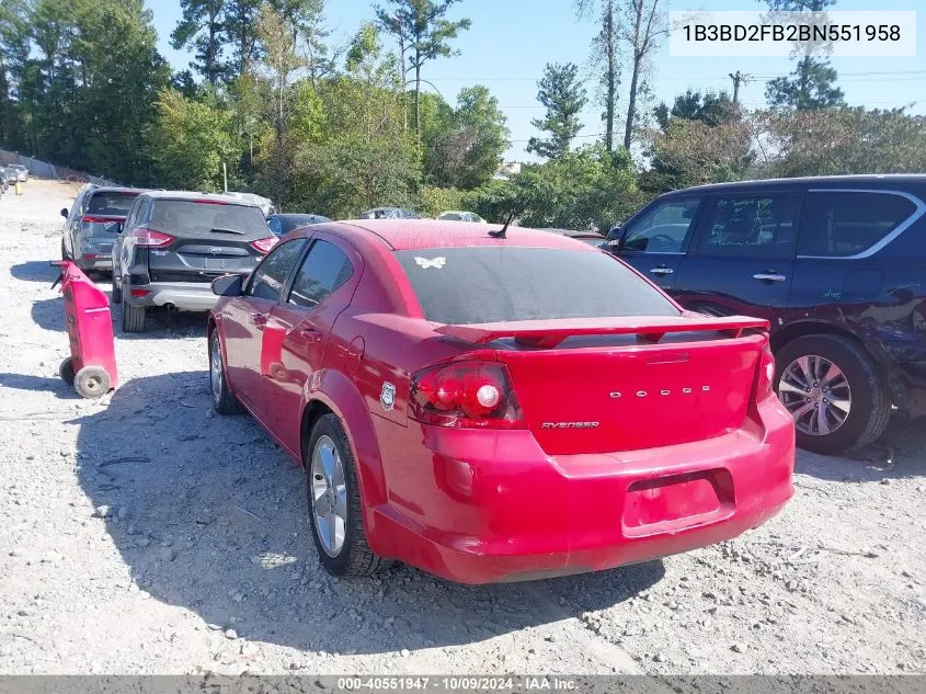 2011 Dodge Avenger Lux VIN: 1B3BD2FB2BN551958 Lot: 40551947