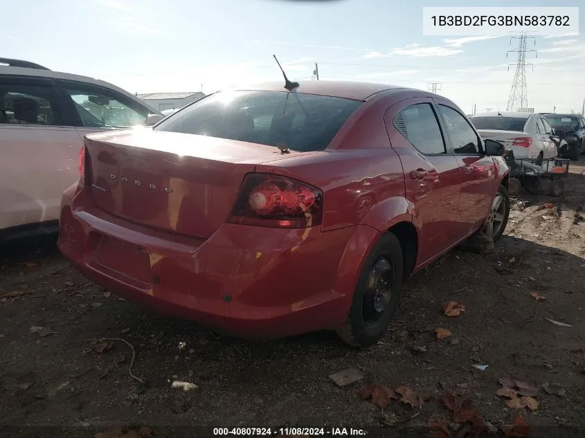 2011 Dodge Avenger Lux VIN: 1B3BD2FG3BN583782 Lot: 40807924