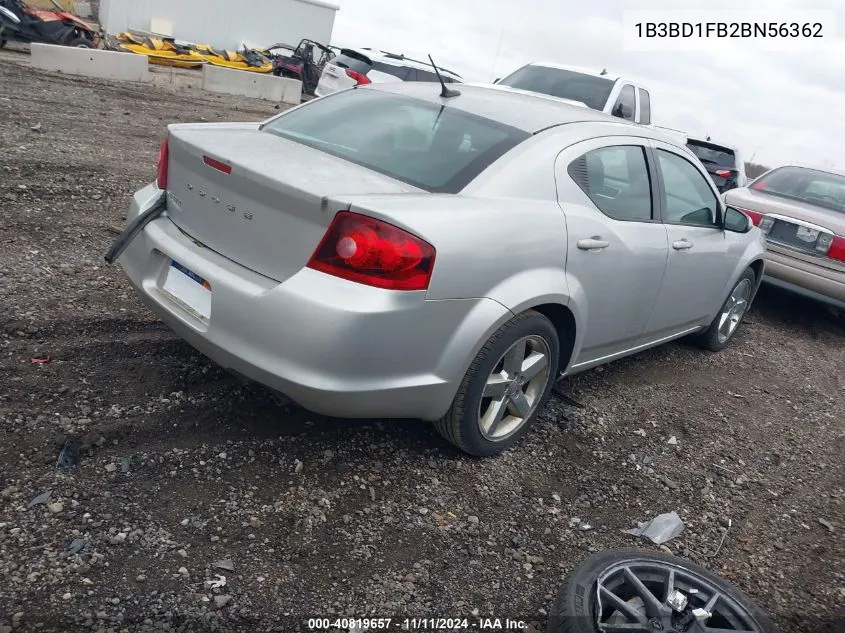 2011 Dodge Avenger Mainstreet VIN: 1B3BD1FB2BN56362 Lot: 40819657