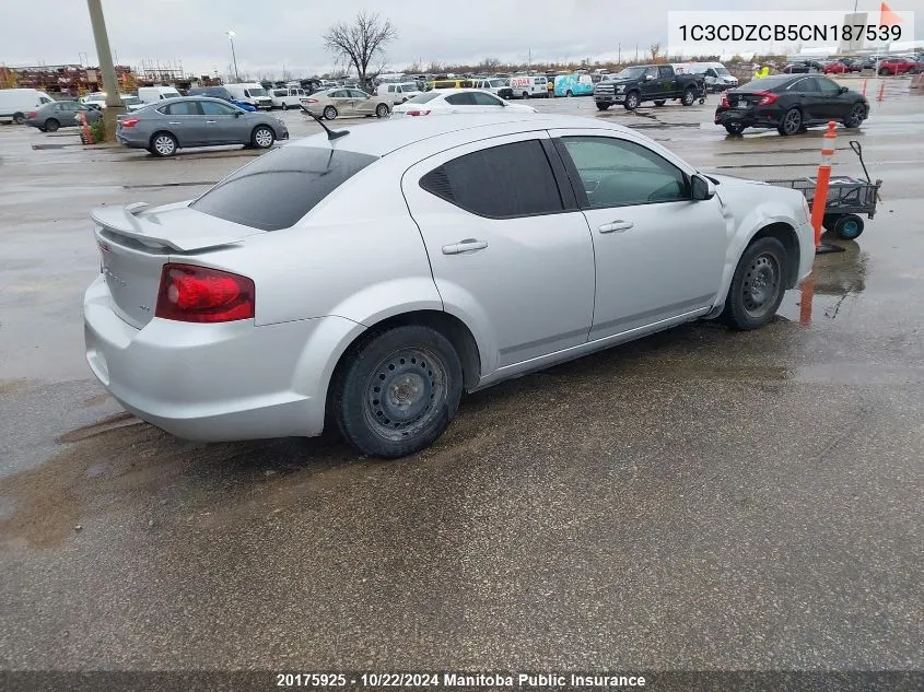 2012 Dodge Avenger Sxt VIN: 1C3CDZCB5CN187539 Lot: 20175925