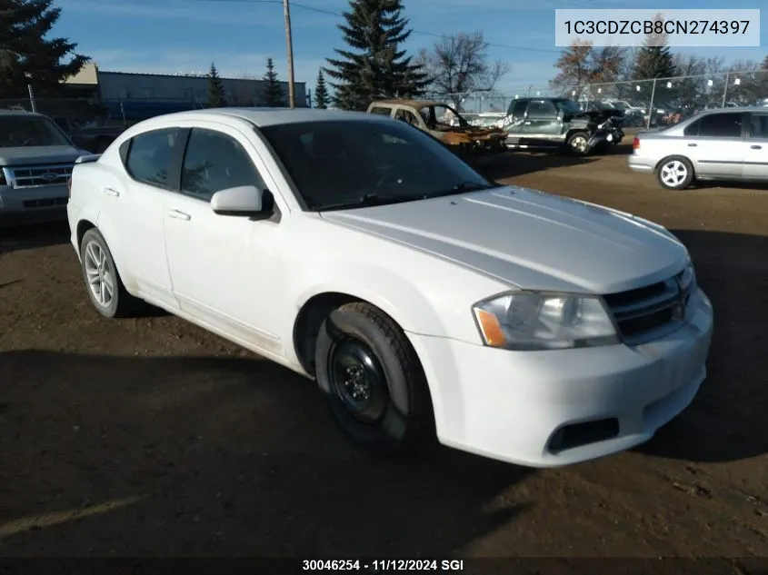 2012 Dodge Avenger Sxt VIN: 1C3CDZCB8CN274397 Lot: 30046254