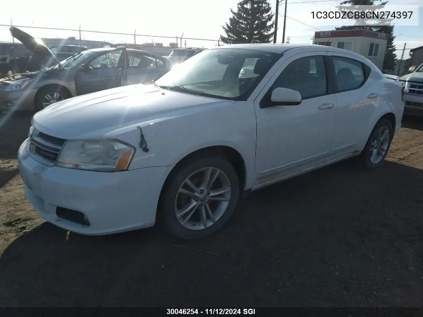 2012 Dodge Avenger Sxt VIN: 1C3CDZCB8CN274397 Lot: 30046254