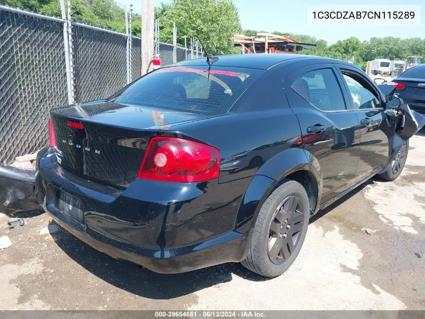 2012 Dodge Avenger Se VIN: 1C3CDZAB7CN115289 Lot: 39654651