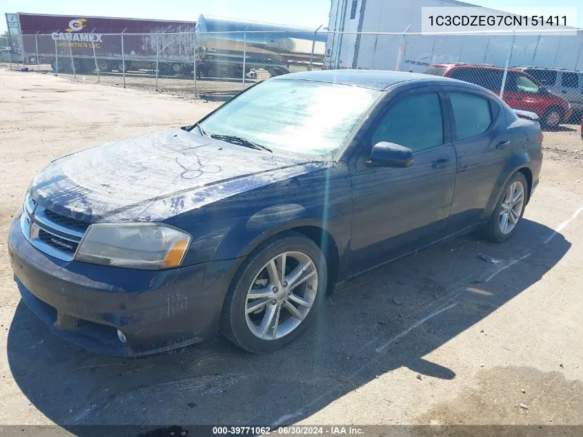 2012 Dodge Avenger Sxt Plus VIN: 1C3CDZEG7CN151411 Lot: 39771062