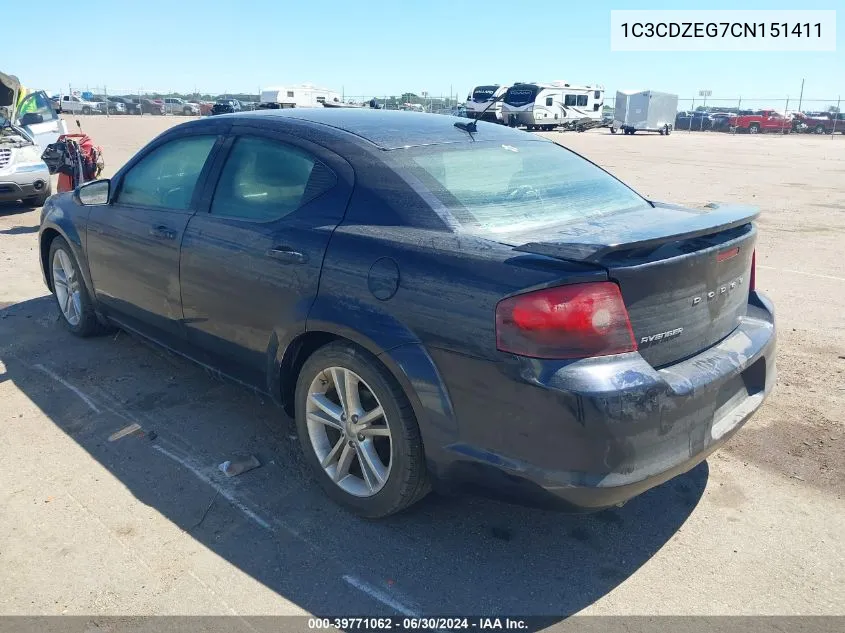 2012 Dodge Avenger Sxt Plus VIN: 1C3CDZEG7CN151411 Lot: 39771062