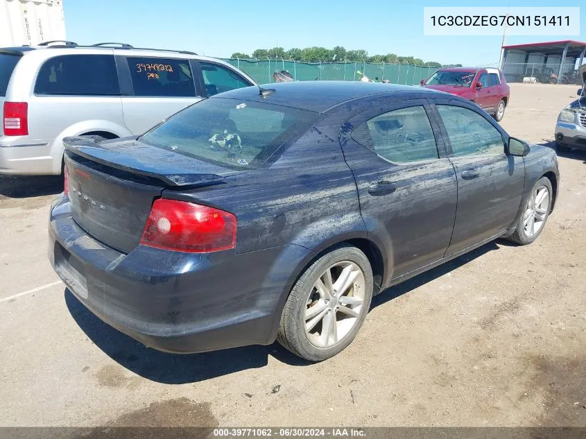 2012 Dodge Avenger Sxt Plus VIN: 1C3CDZEG7CN151411 Lot: 39771062