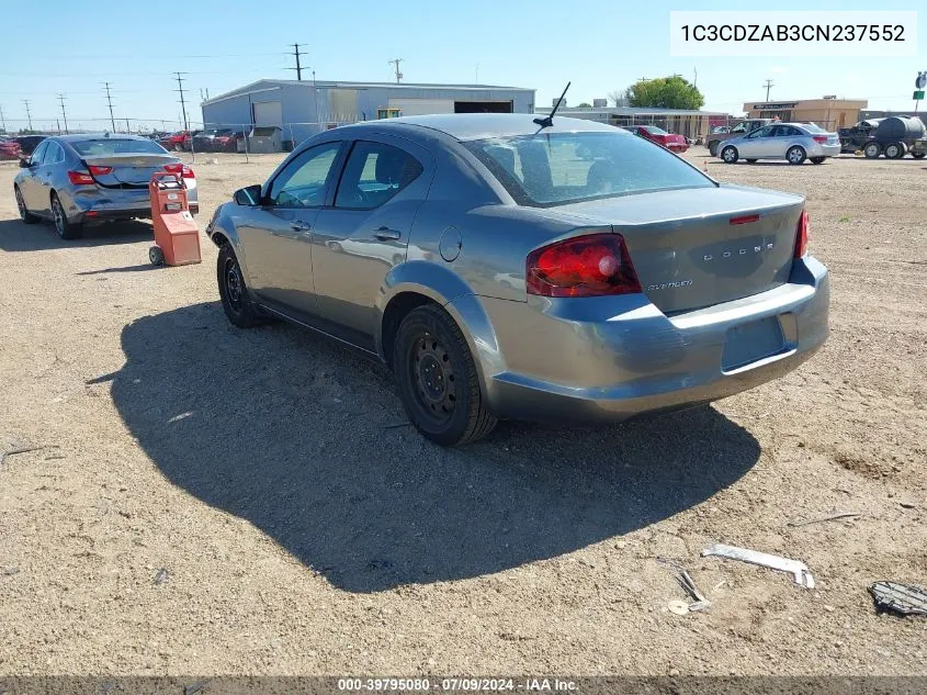 2012 Dodge Avenger Se VIN: 1C3CDZAB3CN237552 Lot: 39795080