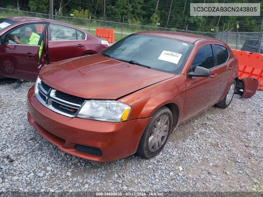 2012 Dodge Avenger Se VIN: 1C3CDZAB3CN243805 Lot: 39899035