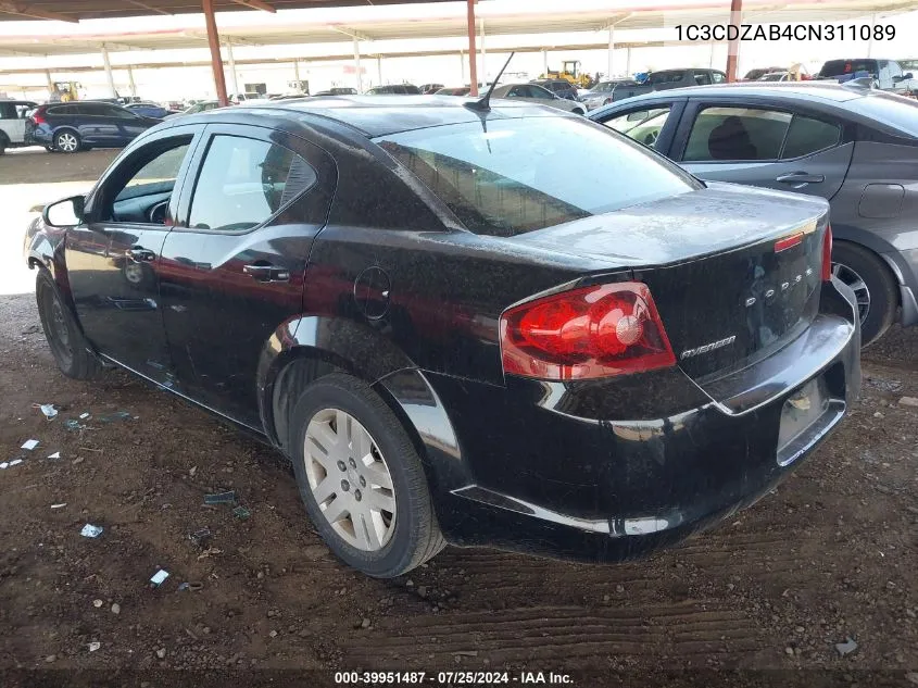 2012 Dodge Avenger Se VIN: 1C3CDZAB4CN311089 Lot: 39951487