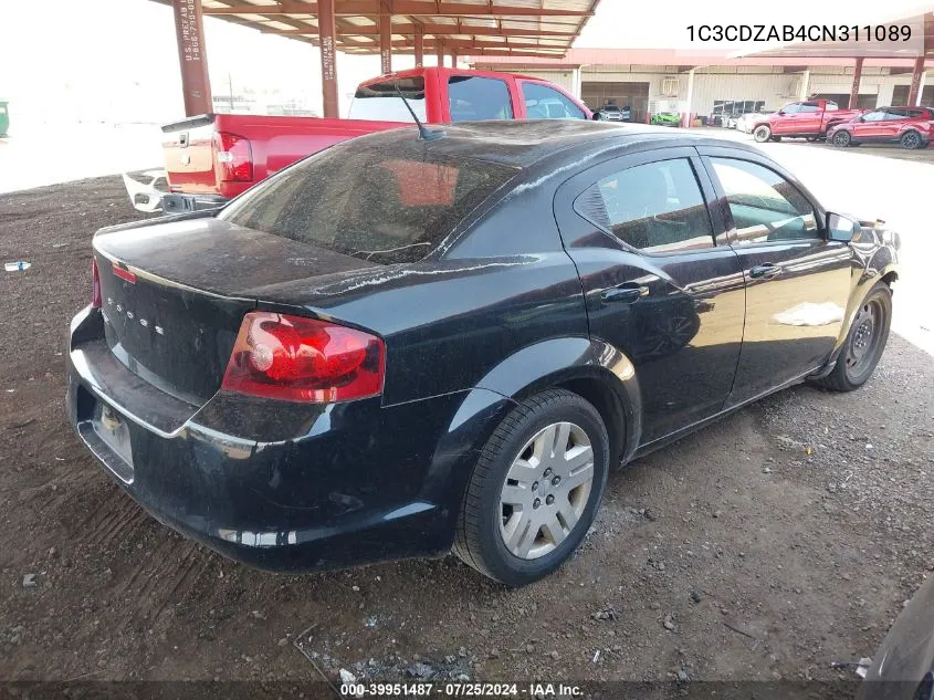 2012 Dodge Avenger Se VIN: 1C3CDZAB4CN311089 Lot: 39951487