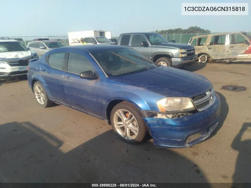 2012 Dodge Avenger Se VIN: 1C3CDZAG6CN315818 Lot: 39998228