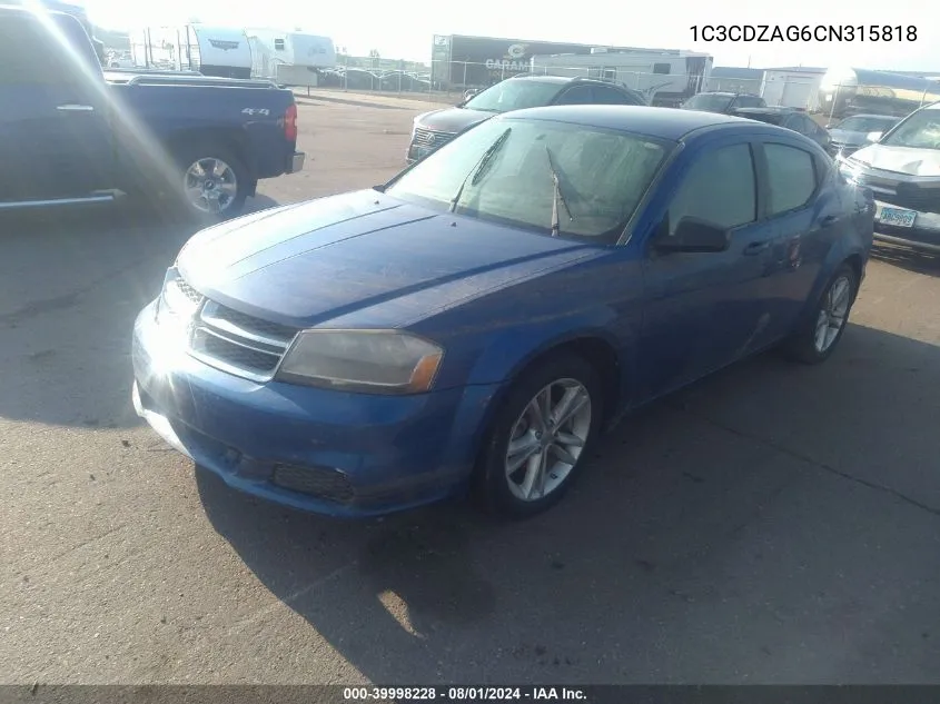 2012 Dodge Avenger Se VIN: 1C3CDZAG6CN315818 Lot: 39998228