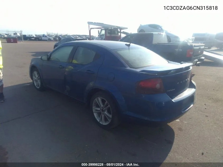 2012 Dodge Avenger Se VIN: 1C3CDZAG6CN315818 Lot: 39998228