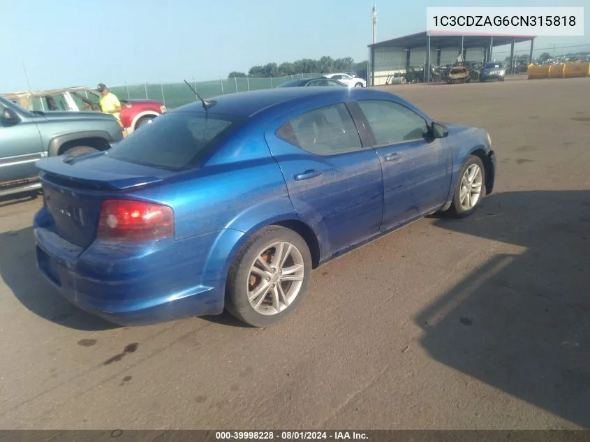 2012 Dodge Avenger Se VIN: 1C3CDZAG6CN315818 Lot: 39998228