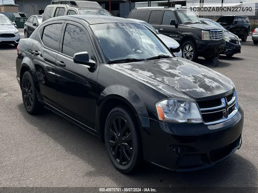 2012 Dodge Avenger Se VIN: 1C3CDZAB9CN227690 Lot: 40070761