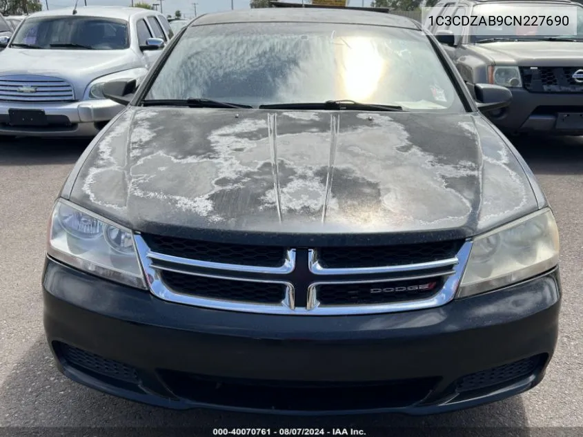 2012 Dodge Avenger Se VIN: 1C3CDZAB9CN227690 Lot: 40070761