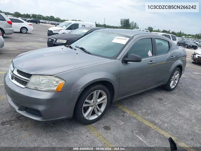 2012 Dodge Avenger Sxt VIN: 1C3CDZCB5CN266242 Lot: 40089030