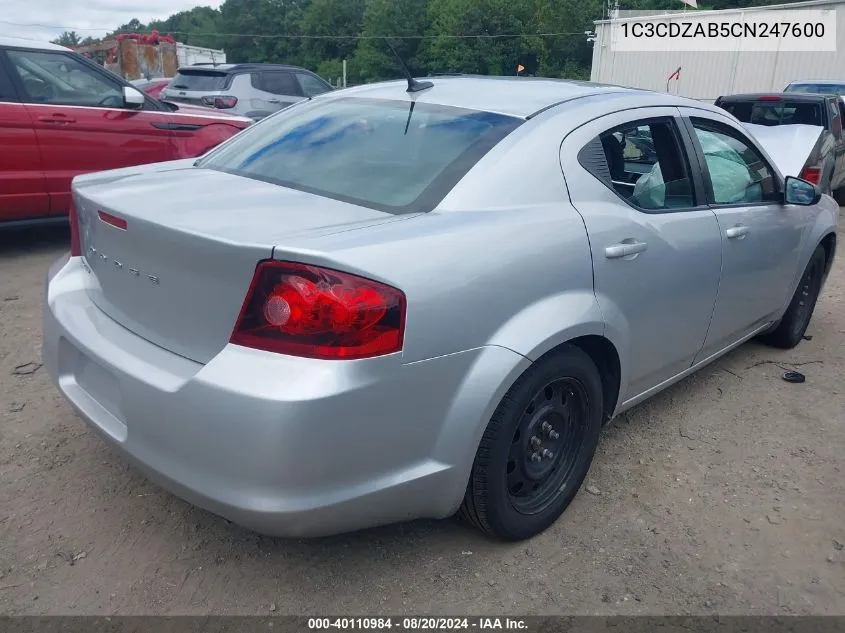 1C3CDZAB5CN247600 2012 Dodge Avenger Se