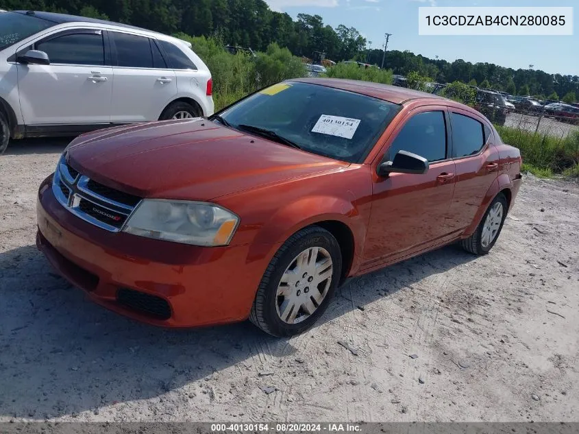 2012 Dodge Avenger Se VIN: 1C3CDZAB4CN280085 Lot: 40130154