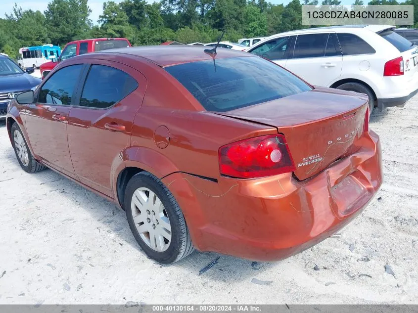 2012 Dodge Avenger Se VIN: 1C3CDZAB4CN280085 Lot: 40130154